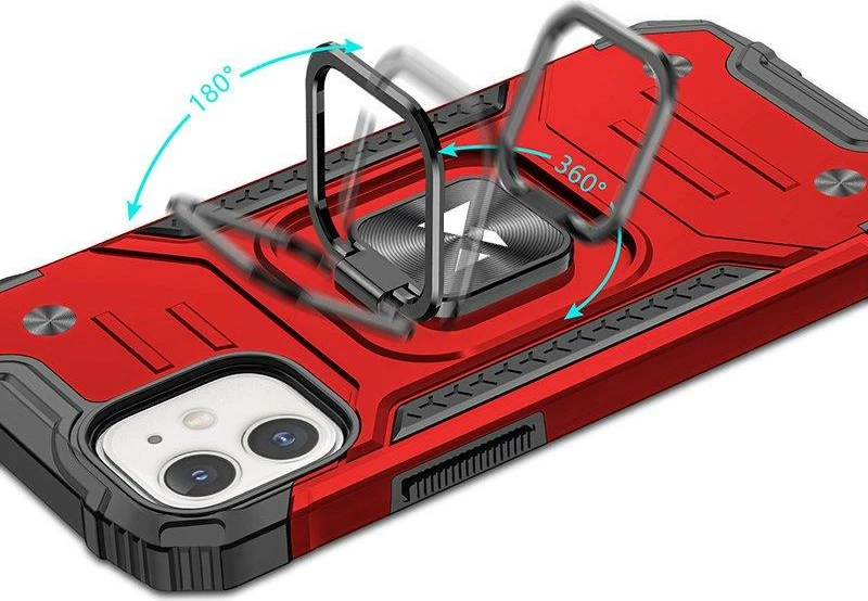 Mbështjellës Wozinsky Ring Armor për iPhone 14, me unazë dhe mbajtëse, Kuq