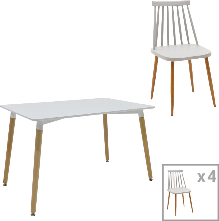 Tavolinë me karrige, ngjyrë bardhë-gri-natyrale, 120x80x76cm