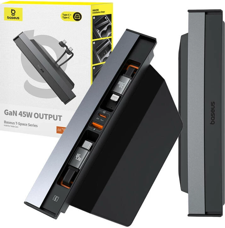 Hub Baseus T-Space për Tesla, USB-C dhe Lightning, i zi