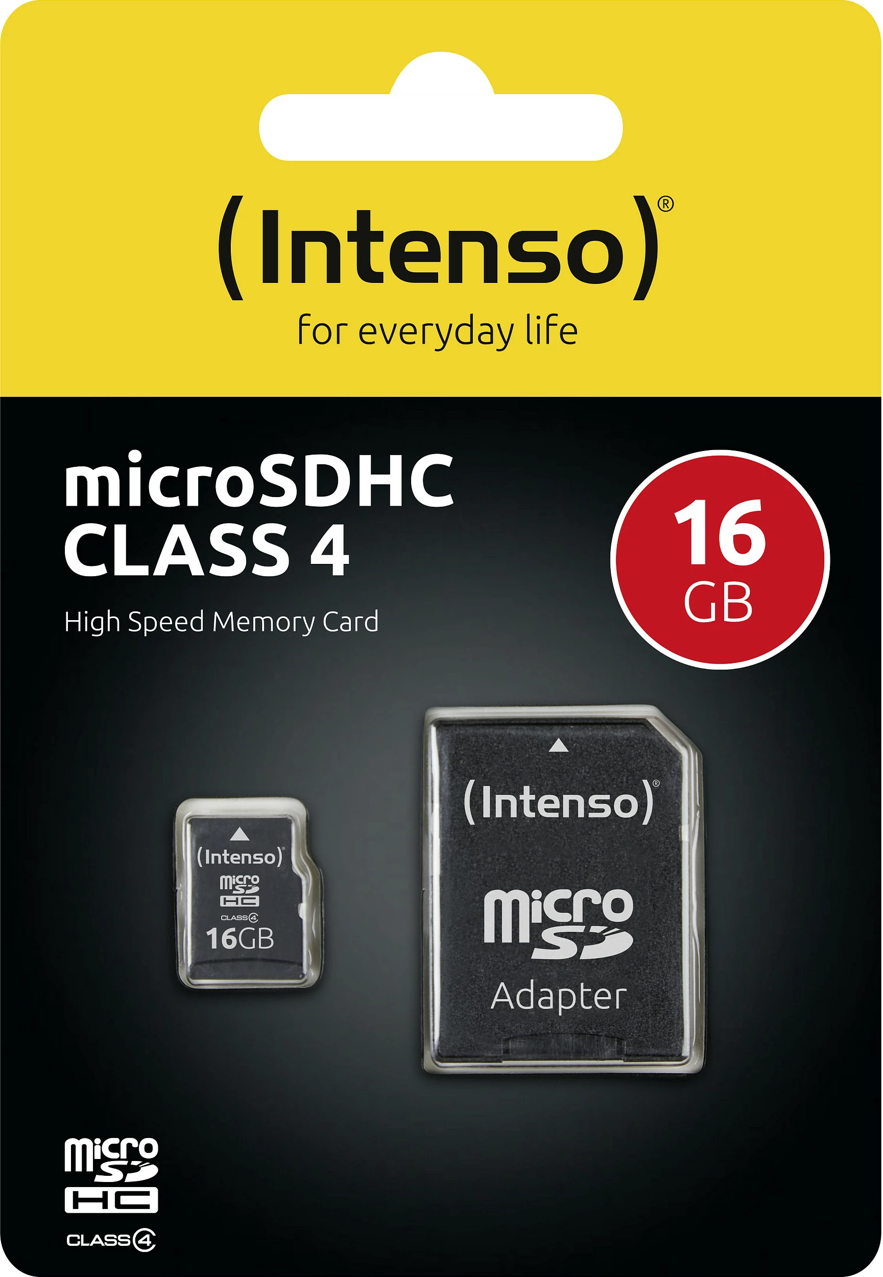 Kartelë memorie microSDHC Intenso 16GB Class 4, me adapter SD, e zezë