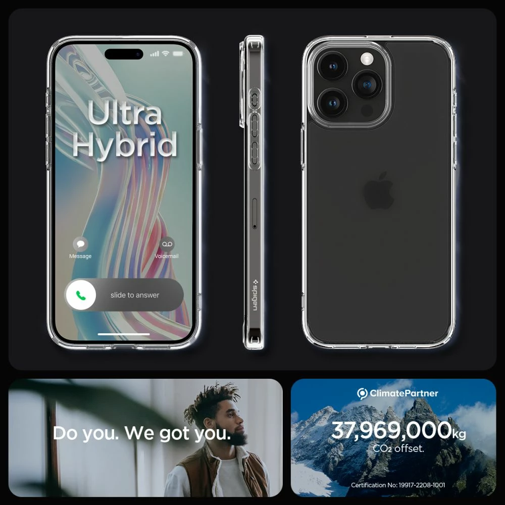Mbështjellës Spigen Ultra Hybrid për iPhone 15 Pro, frost clear, gjysmë-transparent