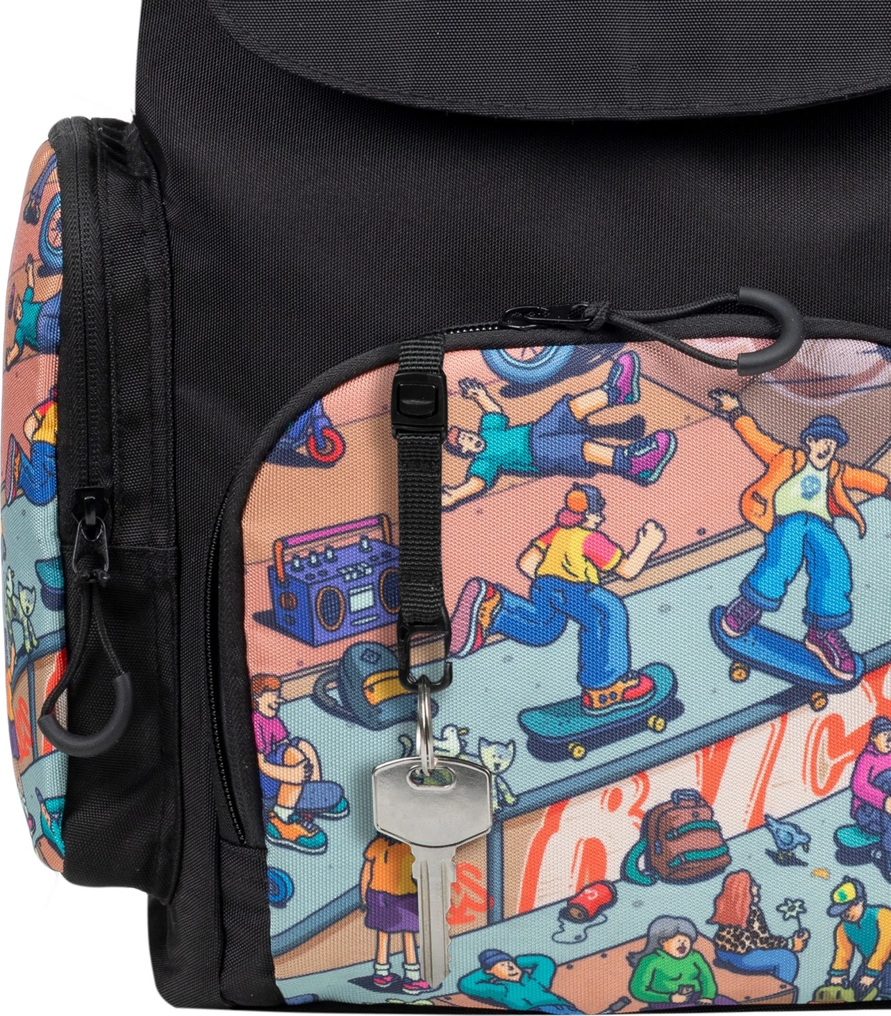 çantë shpine shkollore RIVACASE 5425 Agora 15L waterproof, print “Skaters”, e zezë