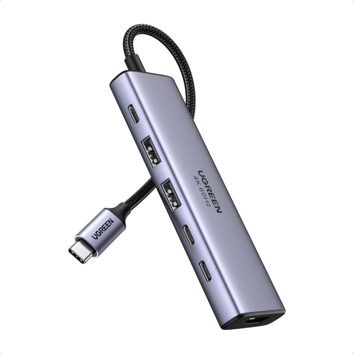 Docking station USB-C, UGREEN, 6-në-1, MPN 35999, HDMI 4K@60Hz, USB 3.2 10Gbps, PD 100W, gri