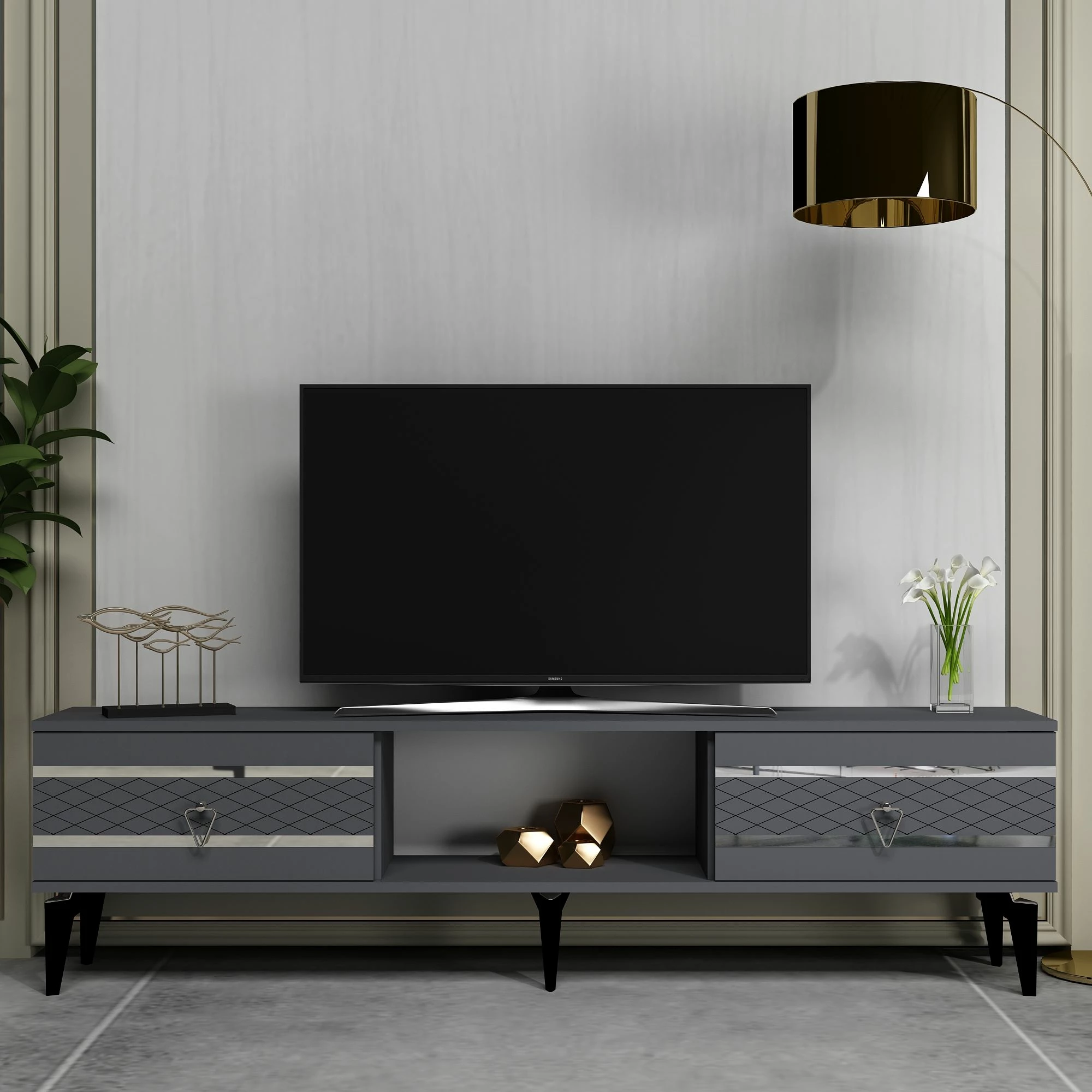 Komodë për TV Skye Decor, pelin-antracit, argjend