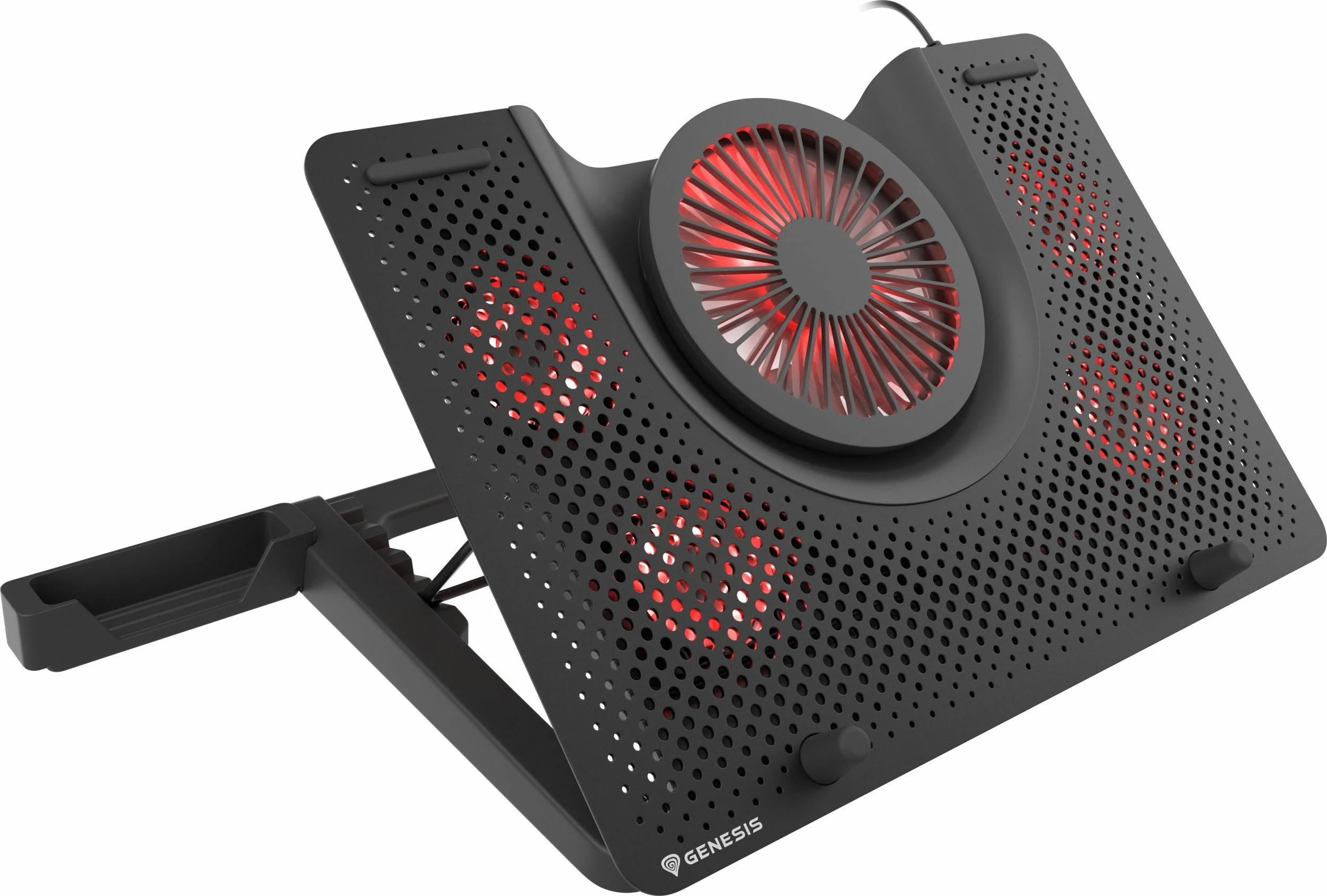 Mbajtëse ftohëse për laptop Genesis Oxide 550 NHG-1411, deri 17.3\", 5 ventilatorë, LED, USB 2.0 hub, e zezë