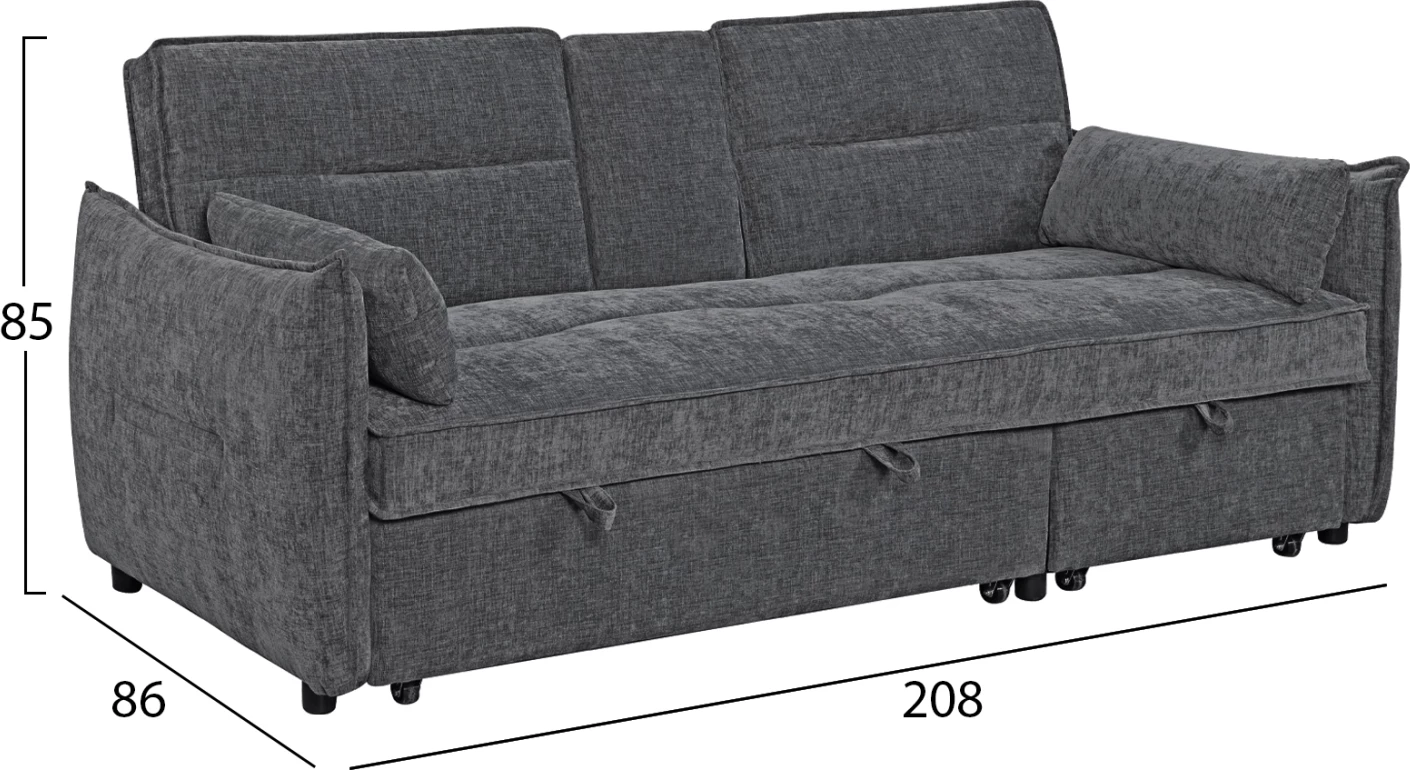 Divan-krevat dy ulëshe VELAR, material gri, FH3305.01, 208x86x85cm