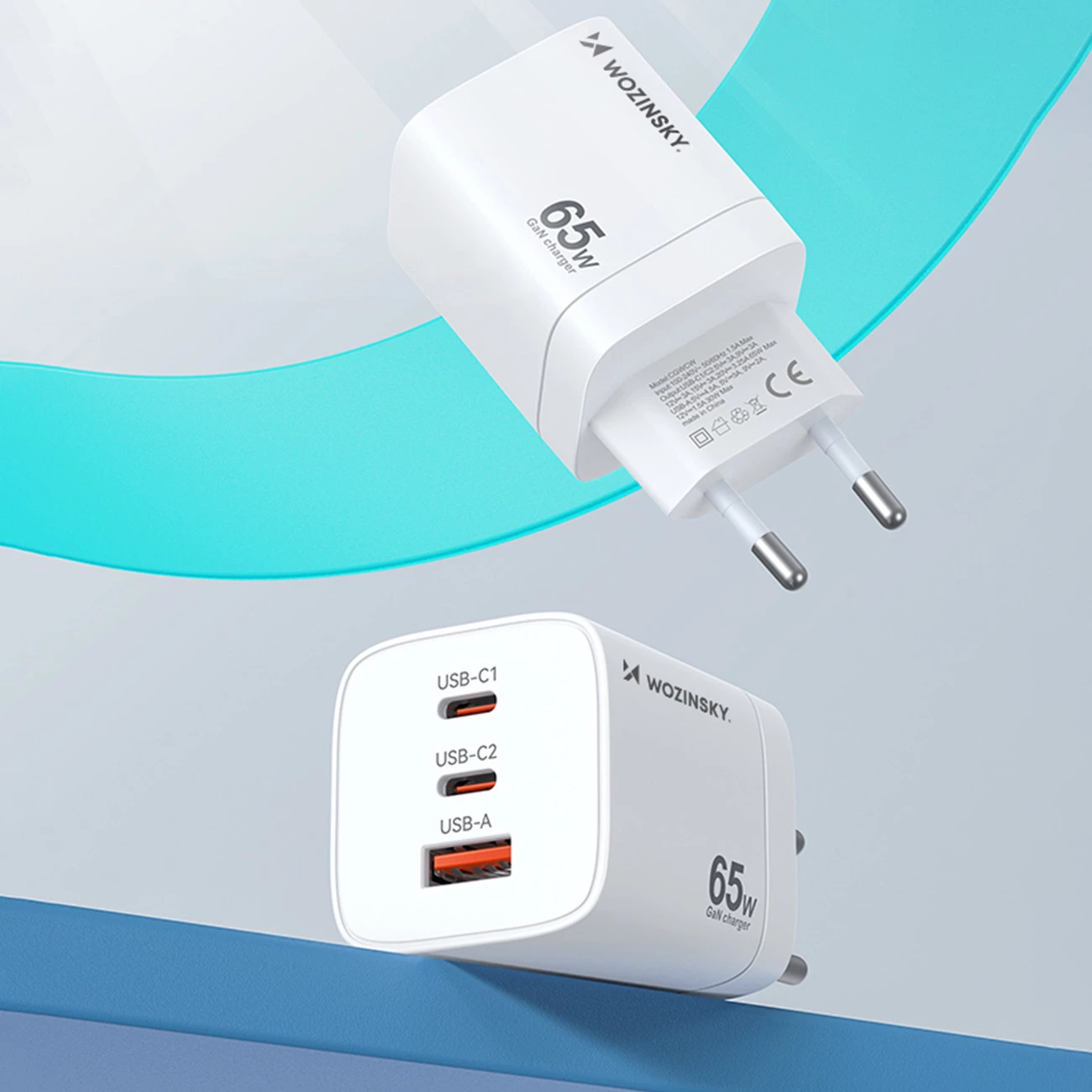 Karikues muri Wozinsky CGWCW, 65W, 2x USB-C, 1x USB-A, GaN, i bardhë