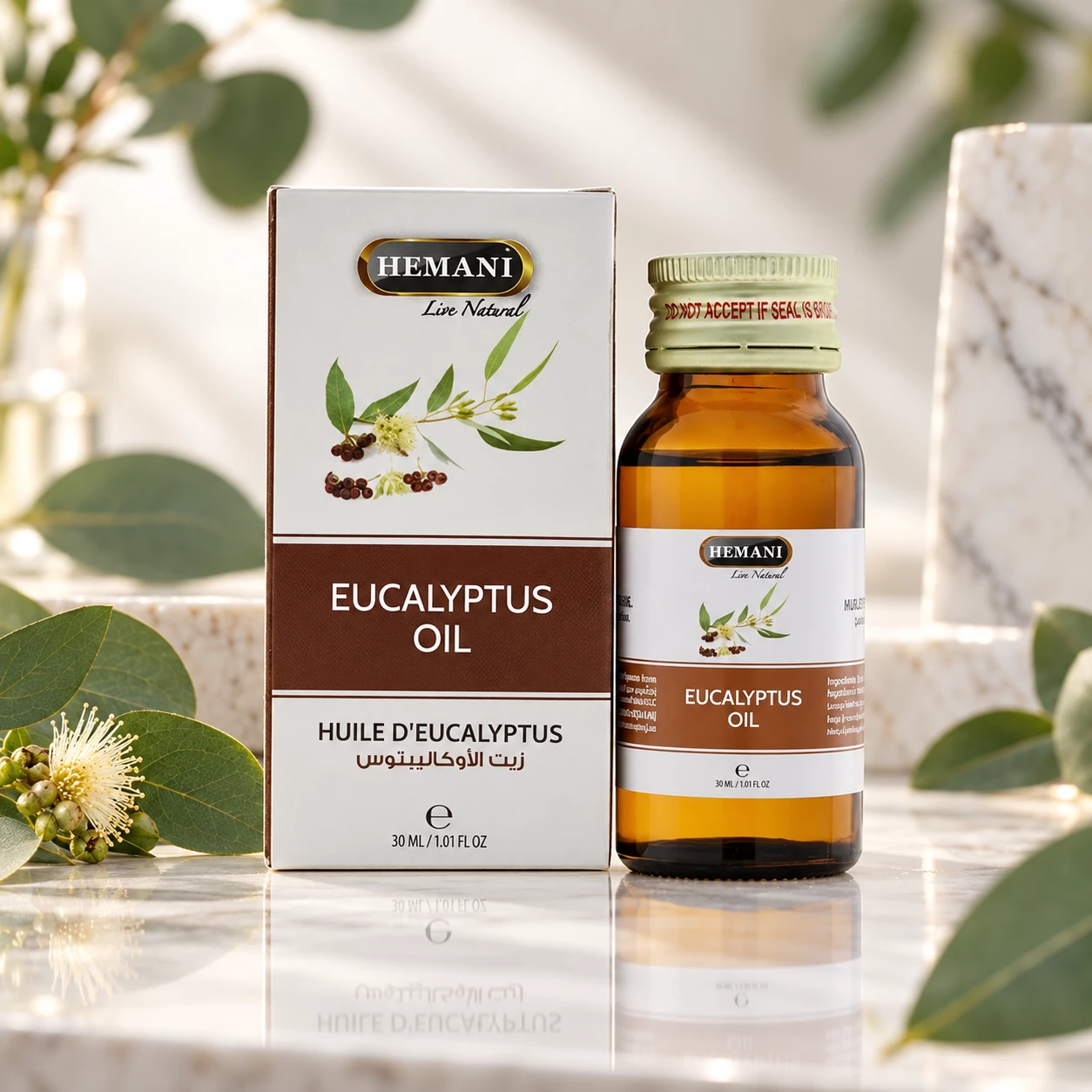 Hemani Eucalyptus Oil – Vaj Eukalipti për Masazh dhe Aromaterapi, 30 ml