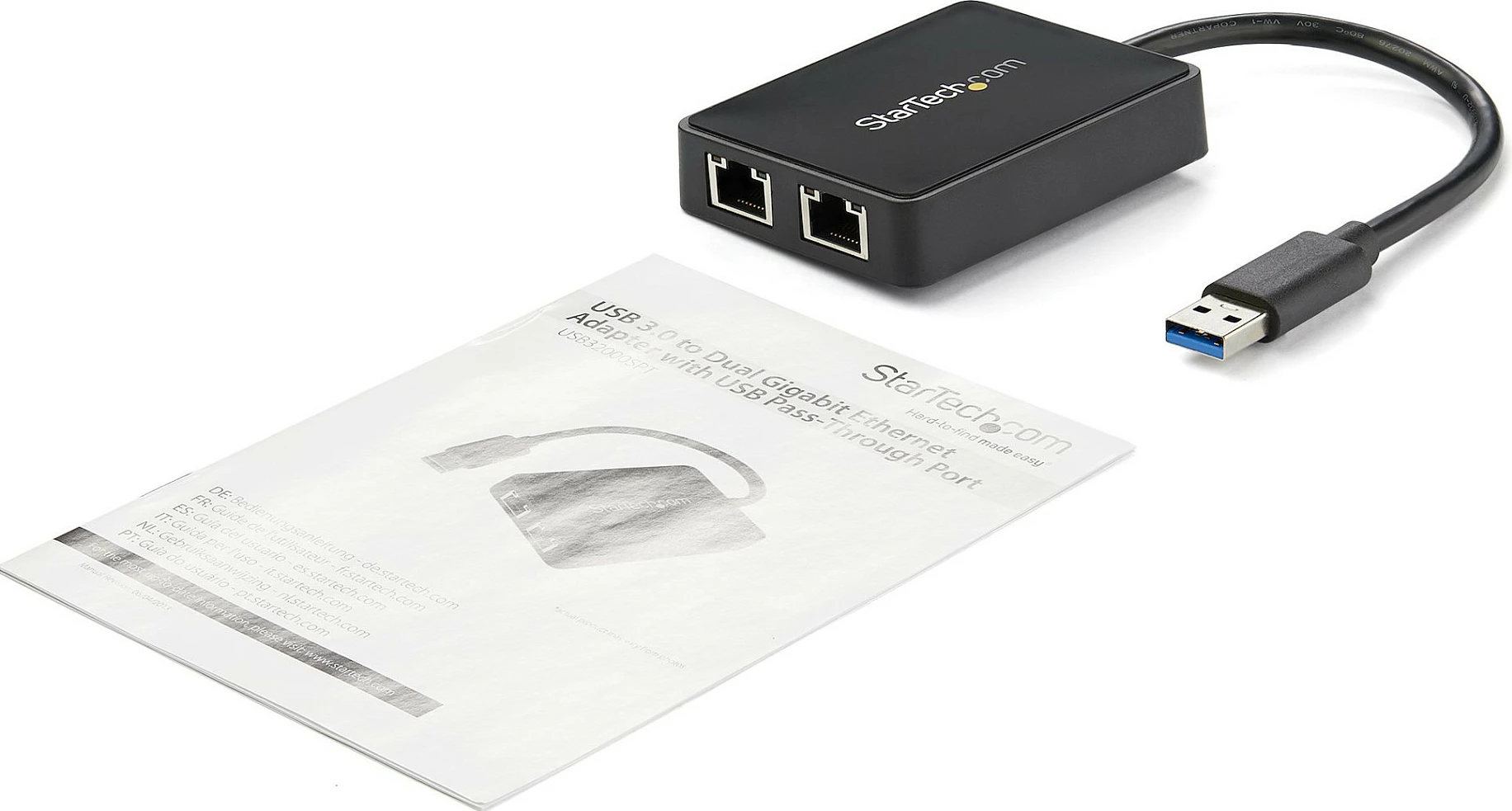 Adapter rrjeti StarTech USB 3.0 në 2x Gigabit Ethernet me port USB 3.0 pass-through, i zi