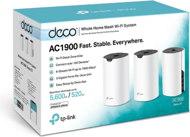 Sistem Mesh Wi‑Fi TP-LINK Deco S7 AC1900 dual-band, 3x port Gigabit, i bardhë, 3-pack