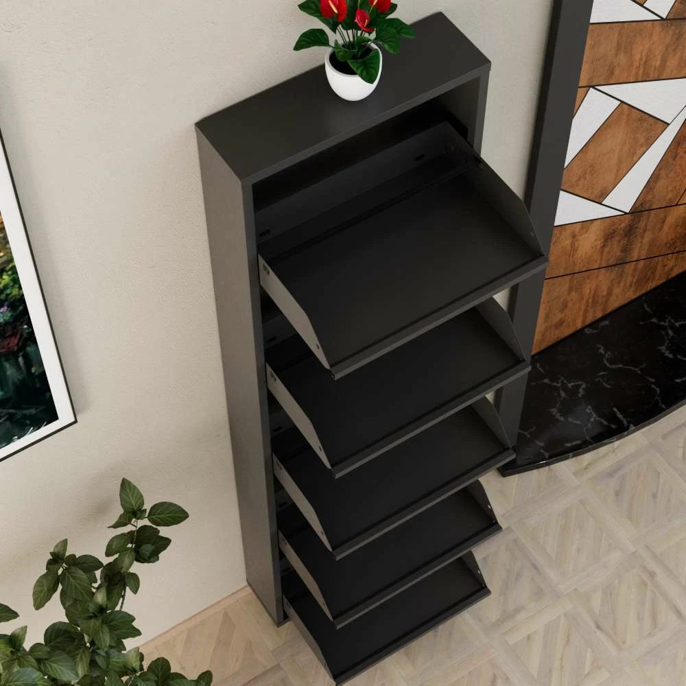 Kabinet këpucësh, metal, 5 pjesë, ngjyrë antracit, Skye Decor