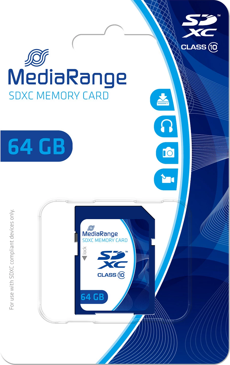 Kartelë SDXC MediaRange MR965, 64GB, Class 10, kaltër