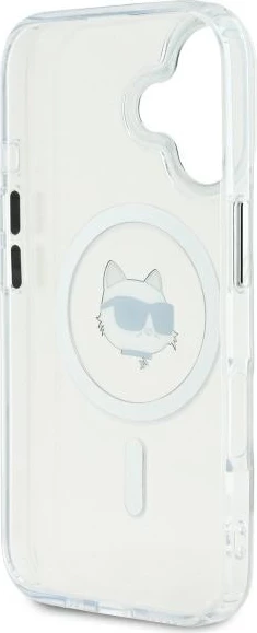 Mbështjellës Karl Lagerfeld IML Metal Choupette Head MagSafe për iPhone 16 Plus, Bardhë