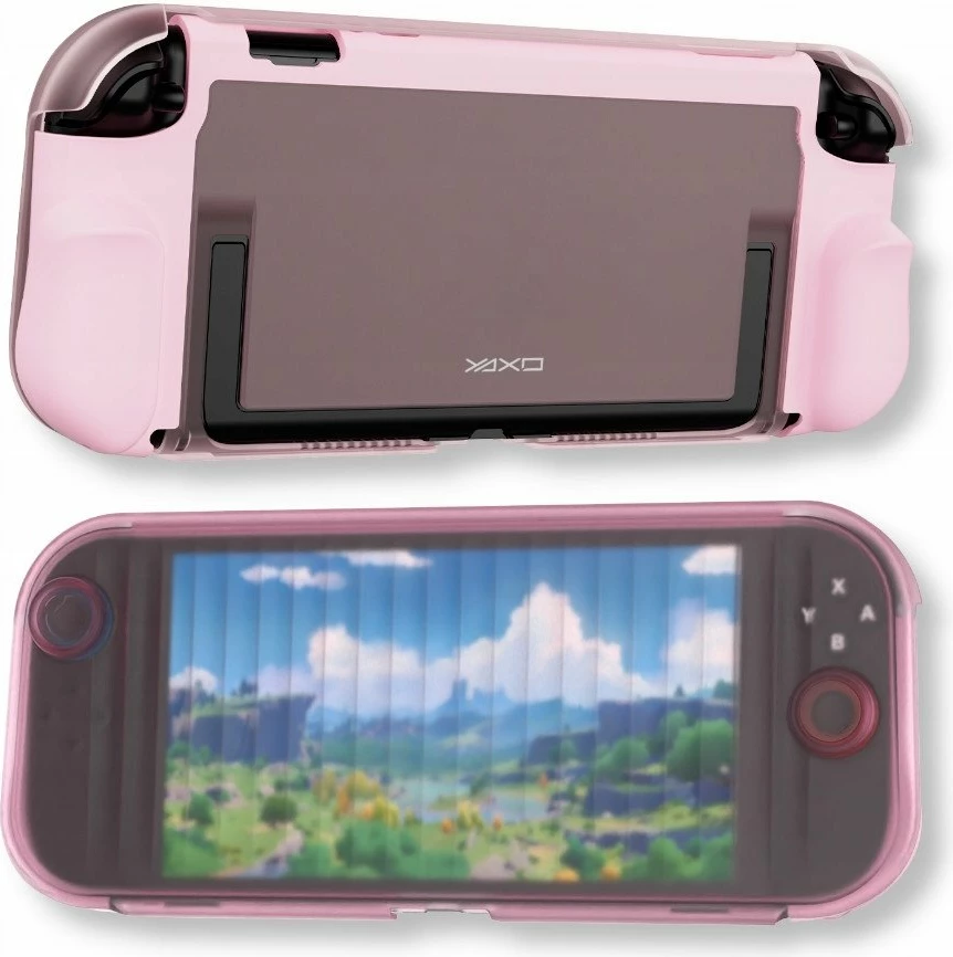 Mbështjellës për konzolë Yaxo BUZZARD YAX-GA-CS-18 për Nintendo Switch 2, mbrojtje military-grade, këmbëz palosëse, Neon Pink