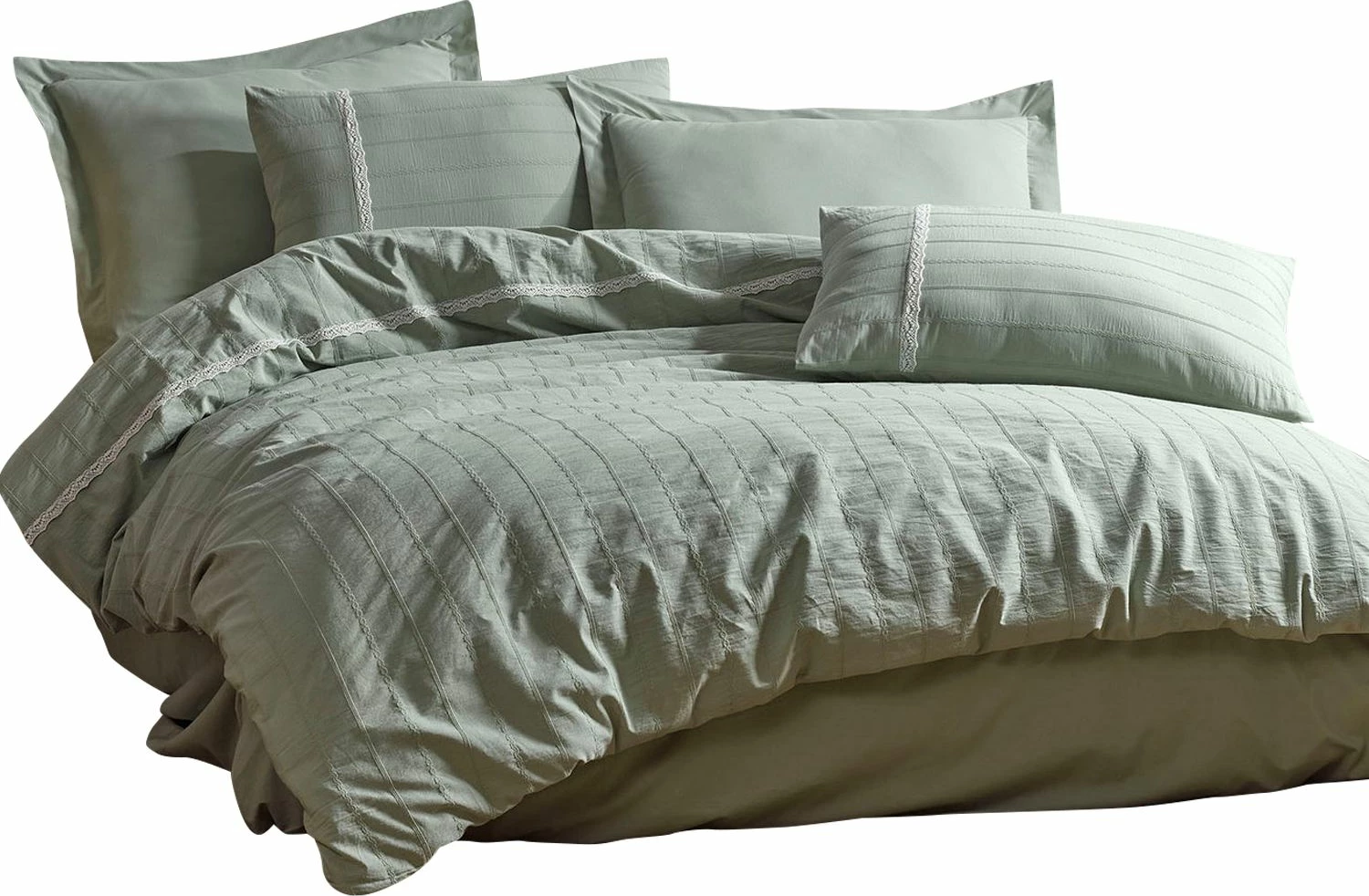 Set mbulesë për jorgan dopio, L'Essentiel Linge de Maison, jeshile, Jacquard