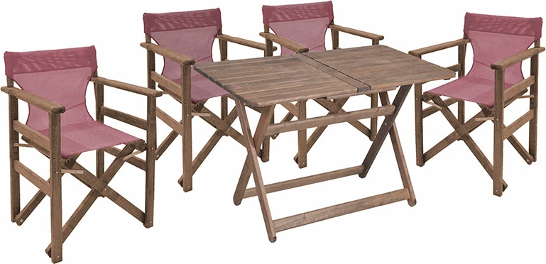 Set tavoline Retto 5 copë dru ahu ngjyrë arre-kuqe e errët 120x75x71cm