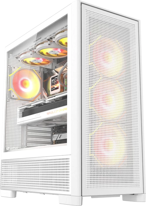 Kasë DarkFlash AIRNOVA Big Tower, mbështetje E-ATX/ATX/M-ATX/ITX, deri 420 mm radiator, USB Type-C Gen2 10 Gbps, set me 3 ventilatorë, e bardhë