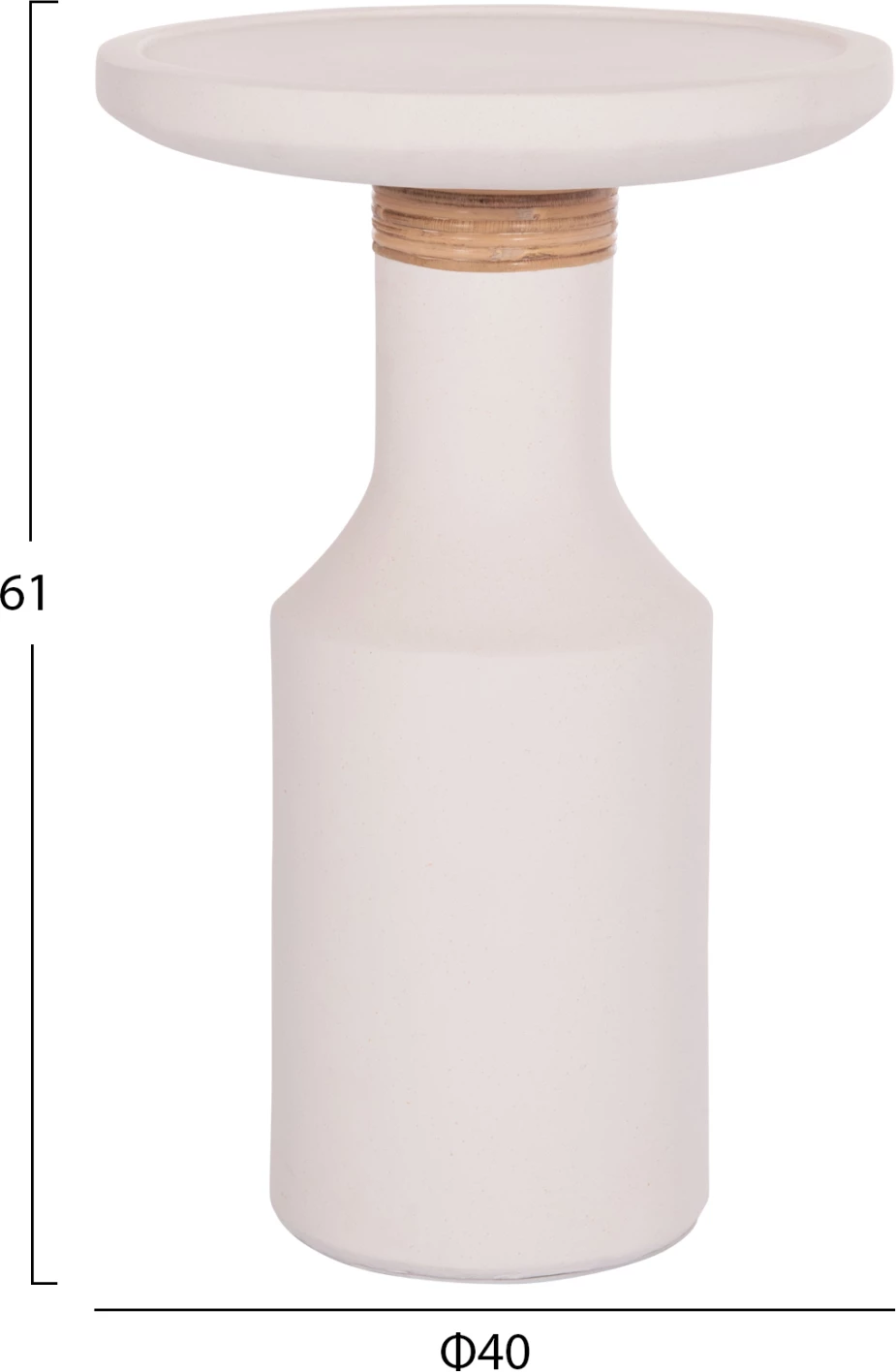 Tavolinë anësore TRED(T), çimento fiber e bardhë, ratan natyral, FH18169.02, 40x61cm