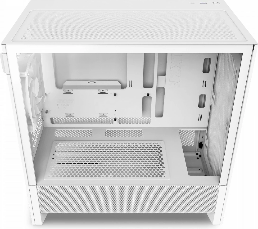 Kasë NZXT H3 Flow CC-H31FW-01 mATX Mini Tower, për pllakë amë mATX/Mini‑ITX, panel xhami i temperuar, USB‑C, deri 7 ftohës, pa PSU, e bardhë