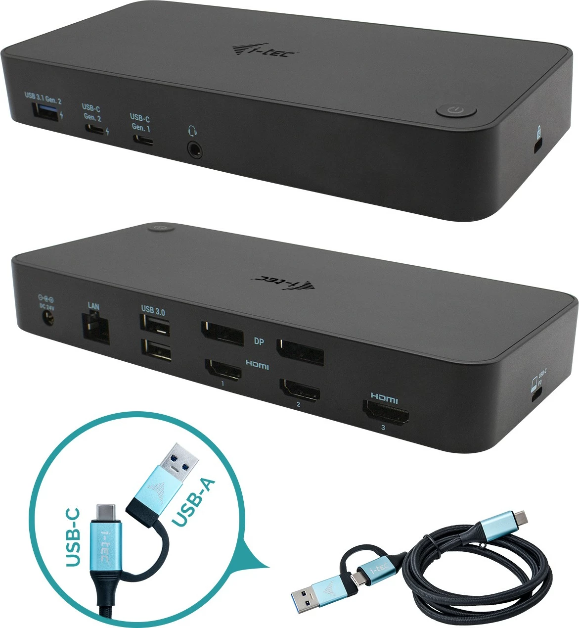Docking station I-Tec USB 3.0/USB-C/Thunderbolt, 3x 4K, Power Delivery 100W, e zezë