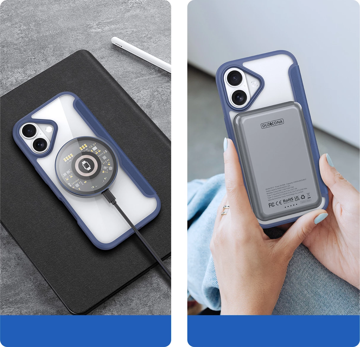 Mbështjellës Dux Ducis Skin X Pro për iPhone 17 Air me MagSafe dhe portofol, Kaltër