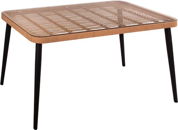 Tavolinë metalike Allegra FH5537 me thurje ngjyrë bezhë dhe xham 140x80x78 cm