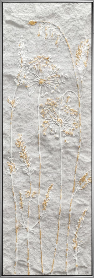 Pikturë dekorative Breath of Art, kanavacë e bardhë dhe ari, 40x120x4, kornizë druri