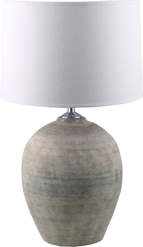 Llambë tavoline DIONI, bazë qeramike gri, abazhur lino i bardhë, 28x28x65cm