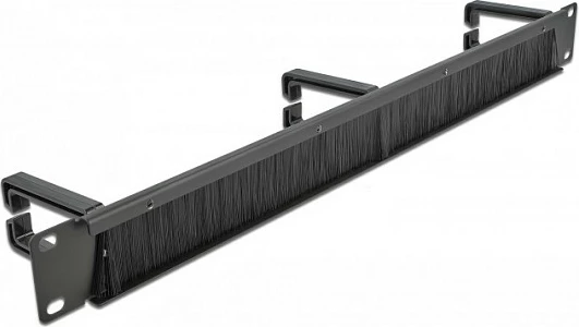 Panel me furça për menaxhim kabllosh DeLOCK 19" 1U, me 3 grepë, i zi