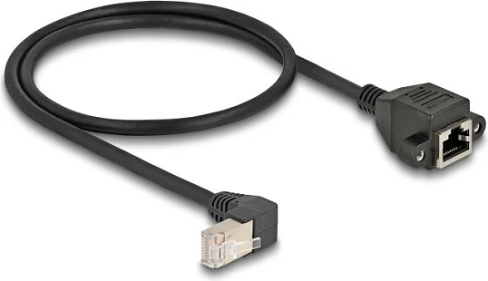 Kabllo rrjeti DeLOCK Cat6a S/FTP RJ45 këndore në RJ45 femër për panel, 0.5 m, e zezë