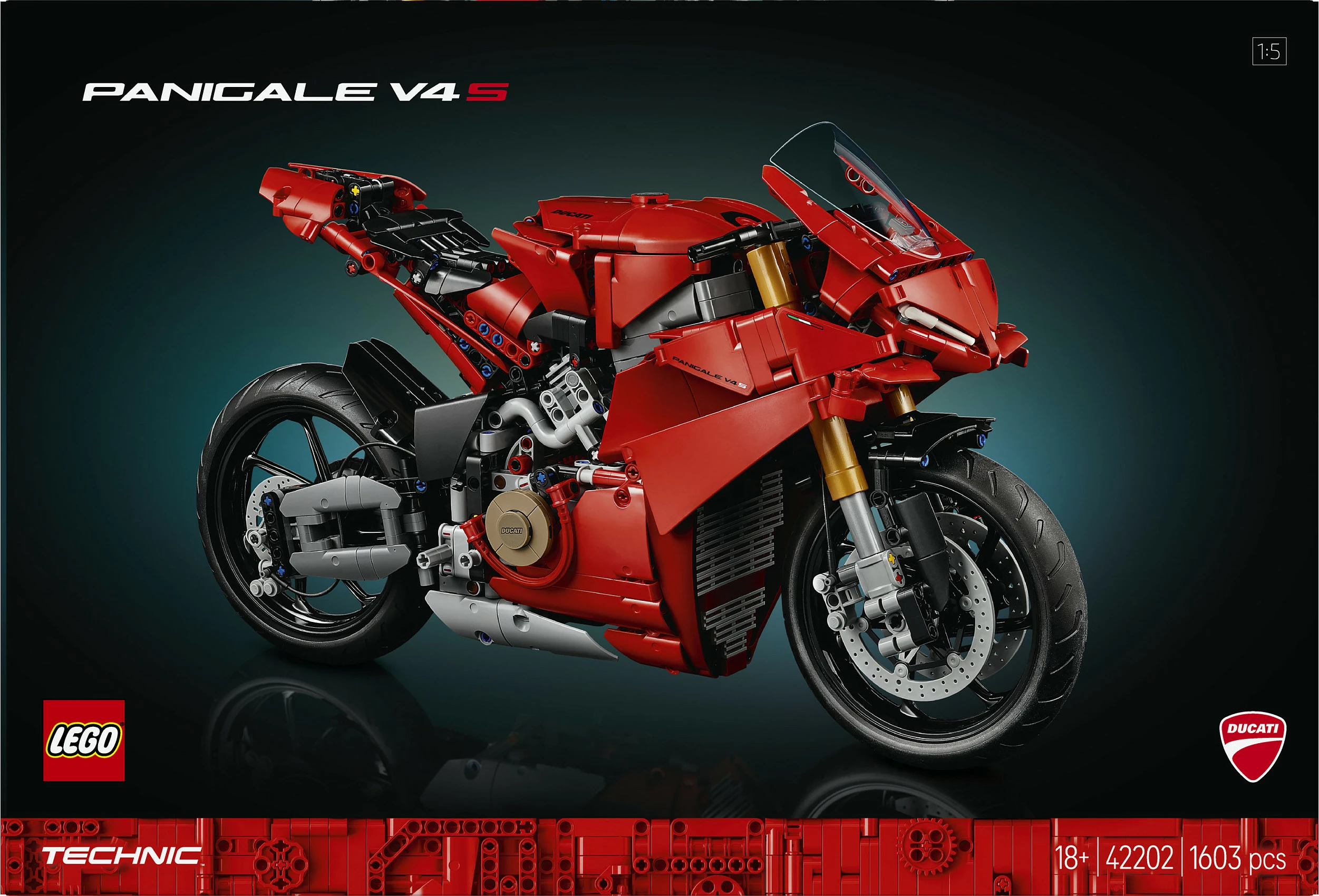 Set ndërtimi LEGO Ducati Panigale V4 S, 1603 copë, ngjyrë e kuqe