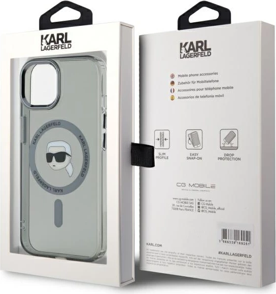 Mbështjellës Karl Lagerfeld KLHMP15SHLSKIK për iPhone 15 6.1", i fortë, MagSafe, i zi