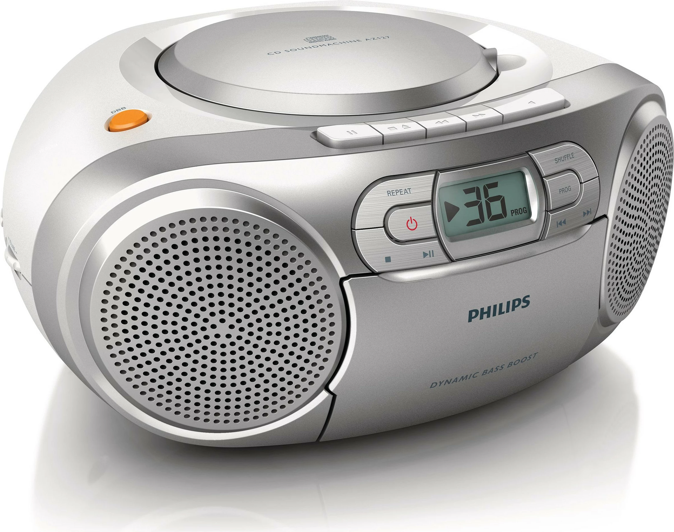 Radio me CD Philips AZ127/12, boombox portativ, argjendtë/gri