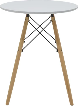 Tavolinë me karrige Julita-Gaston, MDF dhe dru ahu, ngjyrë gri-bardhë-natyrale, Φ60x73cm