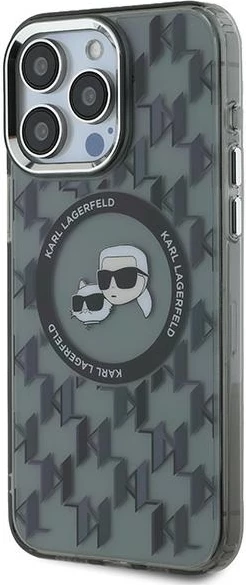 Mbështjellës Karl Lagerfeld IML Monogram Karl & Choupette Head MagSafe për iPhone 15 Pro Max, Zi