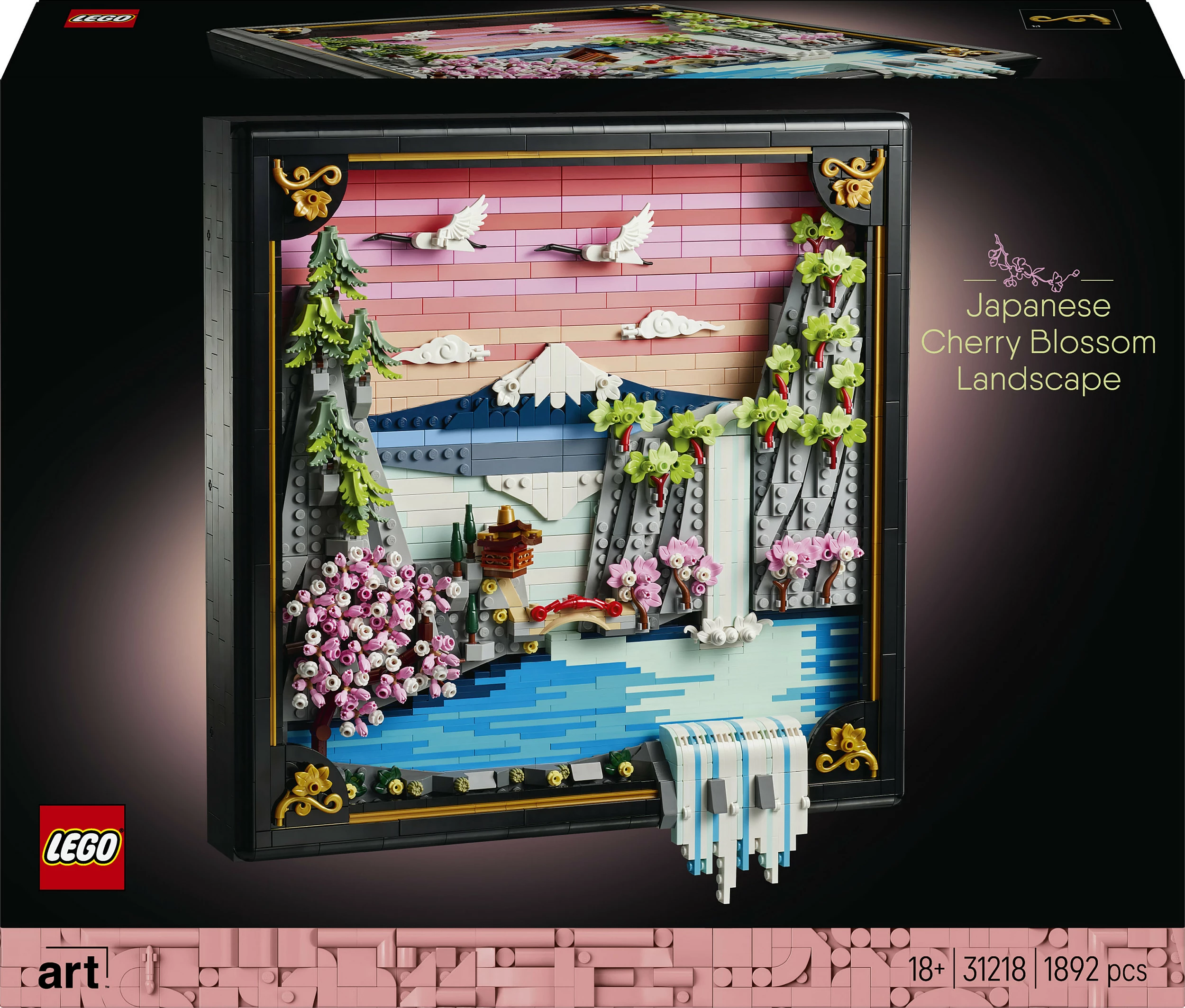 Set ndërtimi LEGO Art 31218 Japanese Cherry Blossom Landscape, 1892 copë, dekor muri 3D, Multikolor