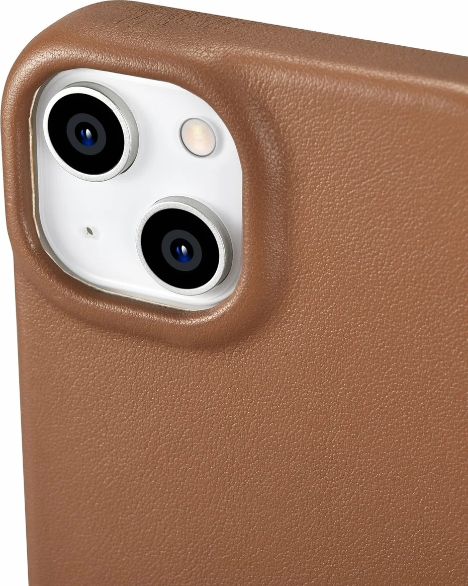 Mbështjellës lëkure iCarer CE Premium Folio për iPhone 14, MagSafe, kafe