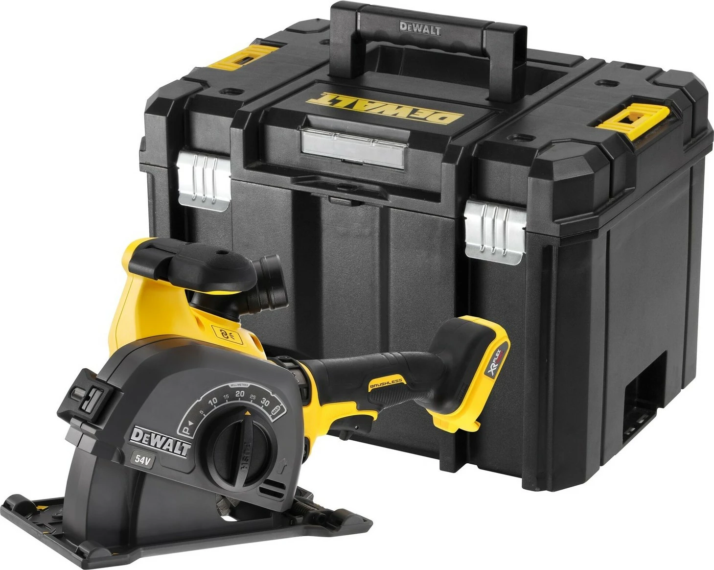 Makineri prerëse kanalesh DeWALT Flexvolt 54V, me valixhe, e zezë/verdhe