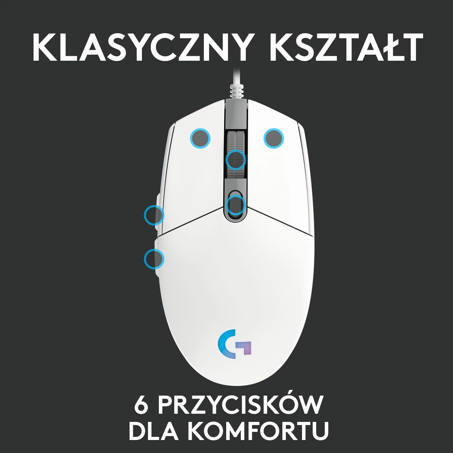 Maus gaming Logitech G102 Lightsync 910-005824, 8000 DPI, RGB, 6 butona, USB me kabllo, e bardhë