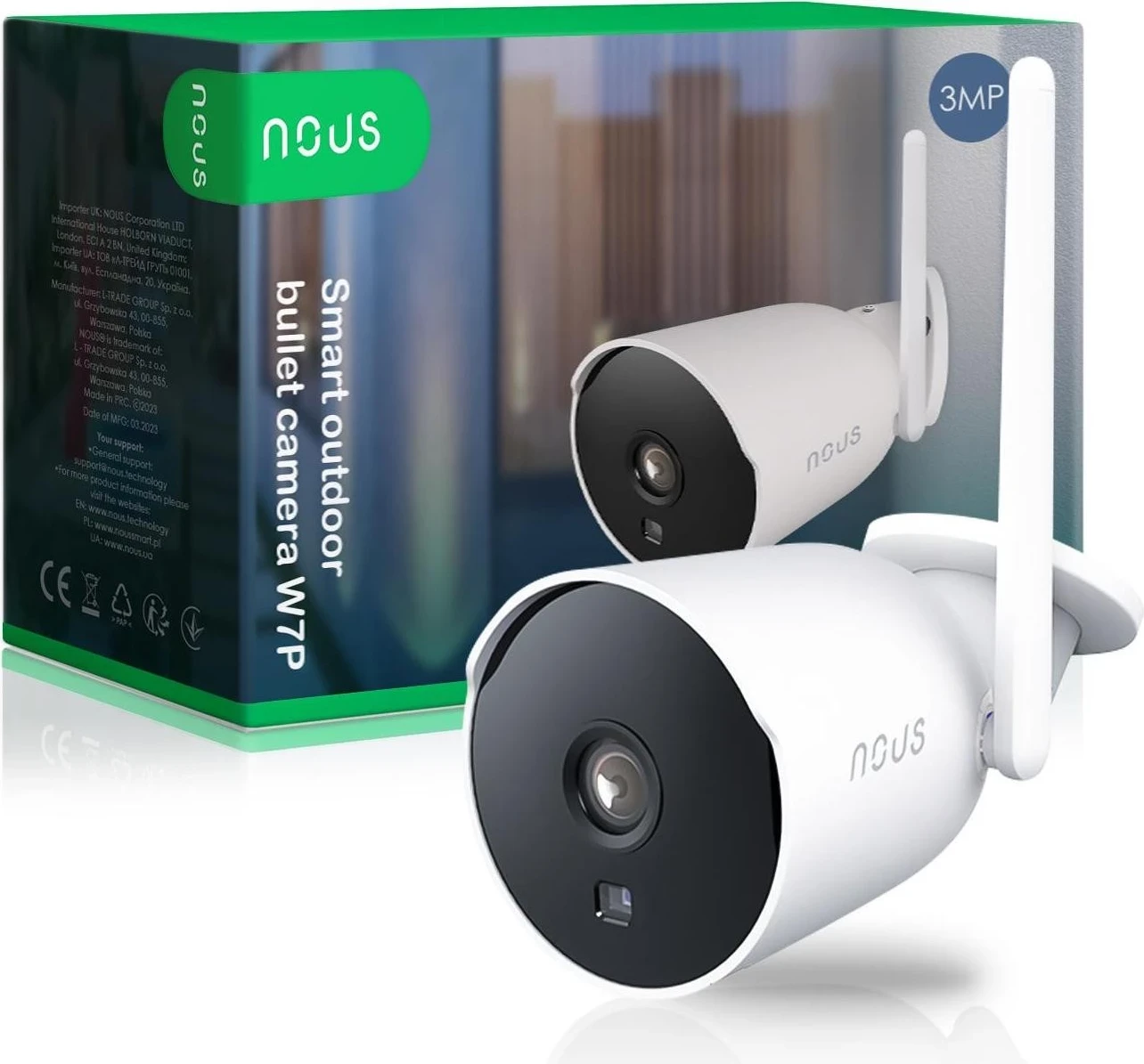 Kamera e Mençur WiFi Nous W7P, 3MP, e bardhë