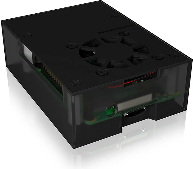 Kasë ICY BOX IB-RP108 për Raspberry Pi 4, me ventilator 40 mm, antracit/zi