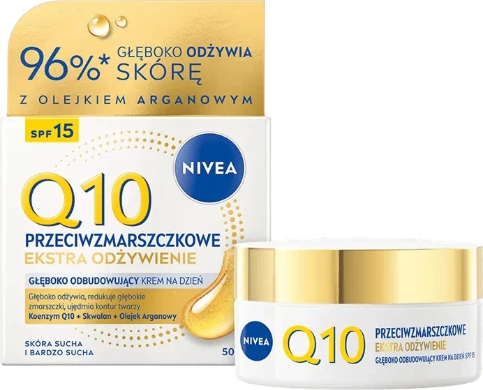Krem ditore për fytyrë Nivea Q10 Anti-Wrinkle Extra Nourishment për femra SPF15 50ml