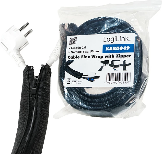 Mëngë kabllosh LogiLink, 2m, 50mm, e zezë
