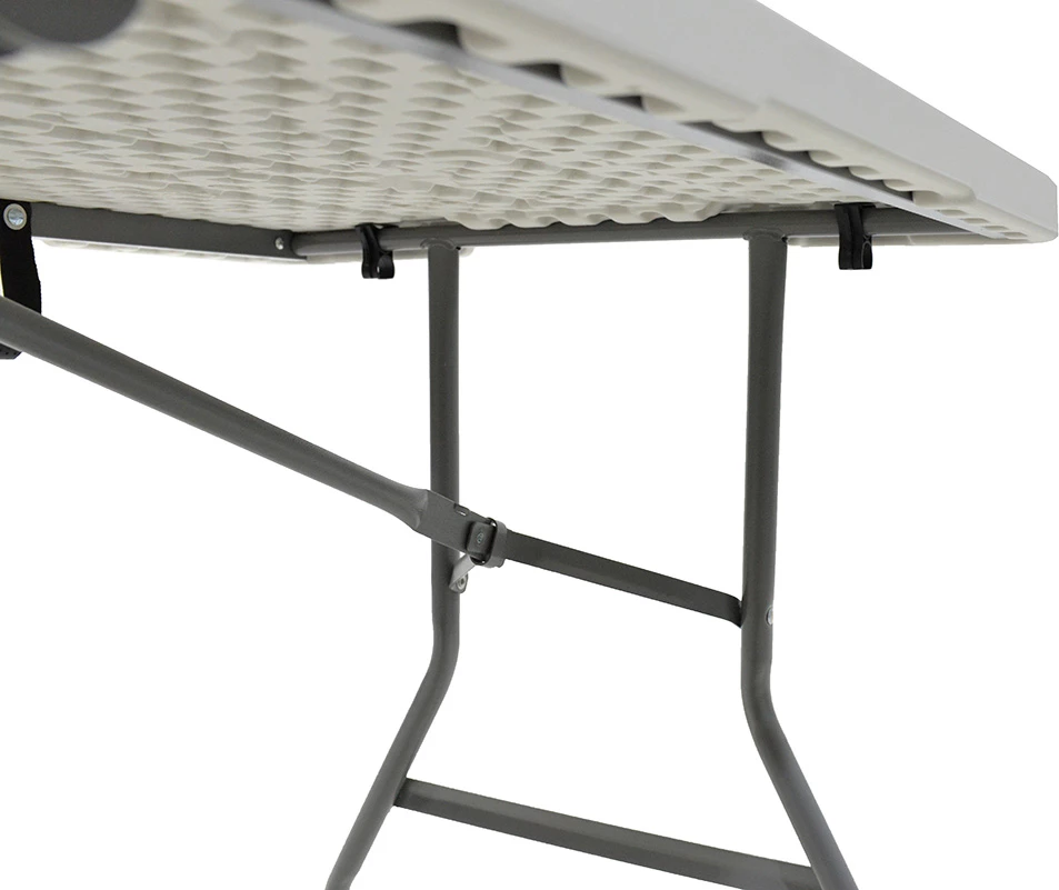 Tavolinë palosëse për kamping, kornizë metalike, ngjyrë e bardhë, 152x60x74cm