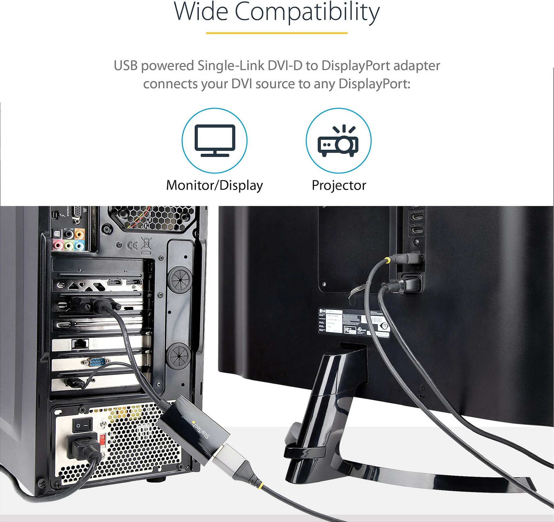 Adapter video StarTech DVI-D në DisplayPort, USB power, 0.254 m, 1920x1200, i zi