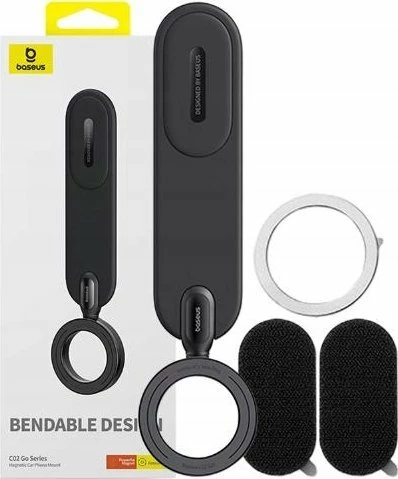 Mbajtëse magnetike telefoni për veturë Baseus C02 Go, për dashboard, pa karikim wireless, e zezë, set me unazë metalike dhe jastëkë ngjitës