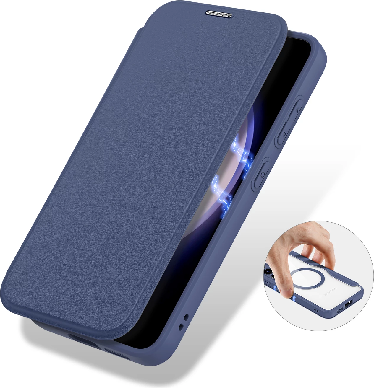 Mbështjellës Dux Ducis Skin X Pro për Samsung Galaxy S24+, me magnet dhe kapak, kaltër