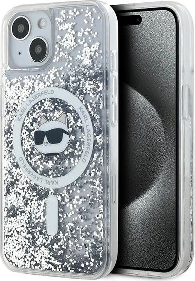 Mbështjellës Karl Lagerfeld Liquid Glitter Choupette Head MagSafe për iPhone 13, Transparent