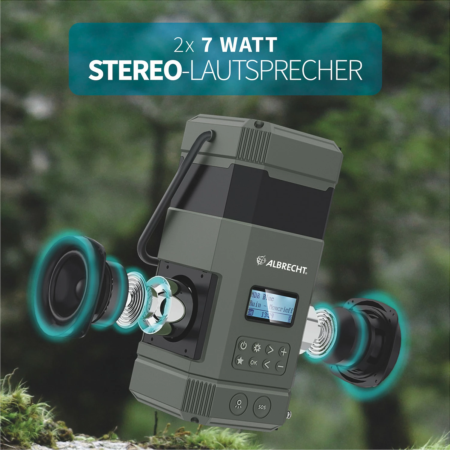 Radio kampingu Albrecht DR 114, DAB+/FM, llambë kampingu, bateri 5000mAh, USB-C, e zezë