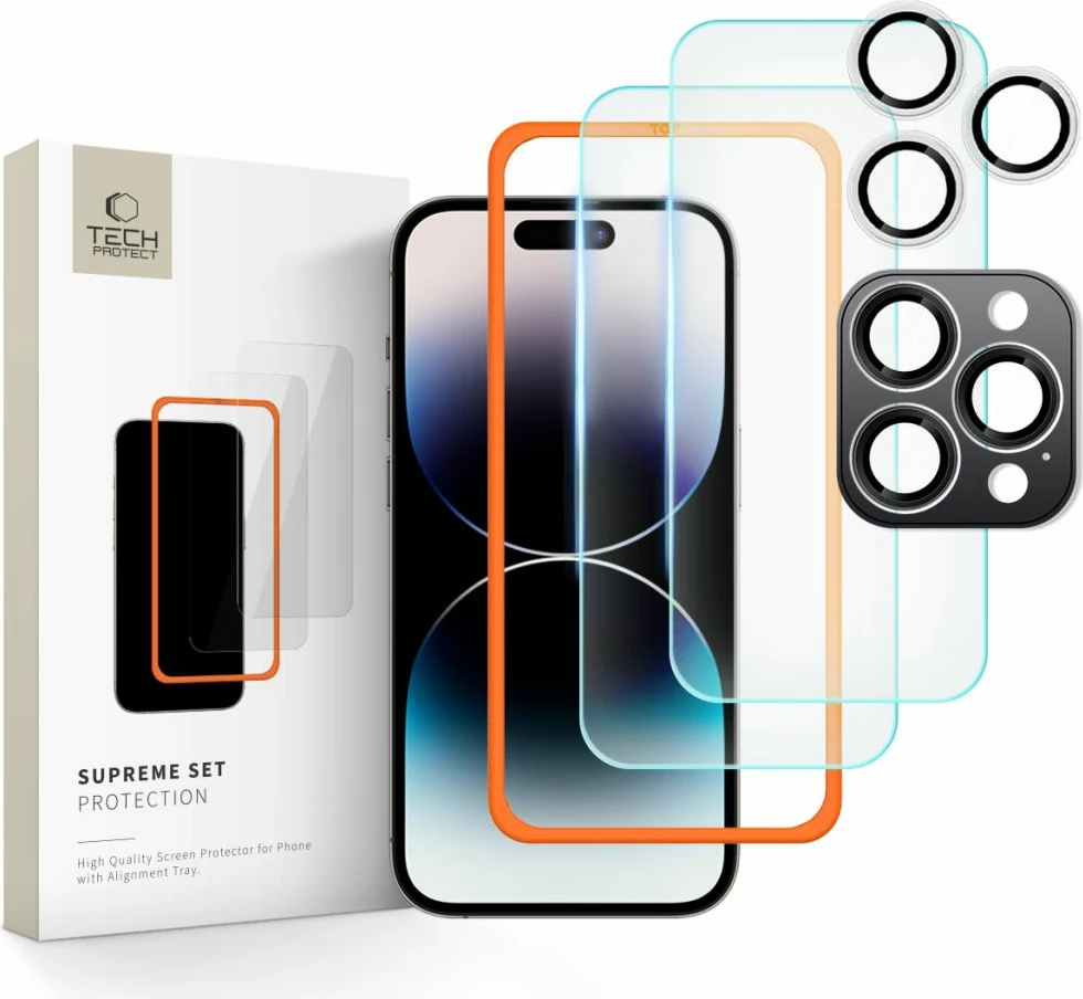 Set mbrojtës Tech-Protect Supreme, për iPhone 16 Pro, 3 copë, Transparent